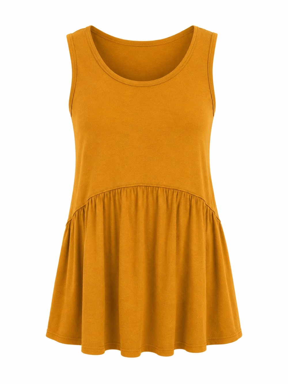 Entro Mustard Gold Sleeveless Babydoll Tunic Top Flowy Tiered Knit Size Large